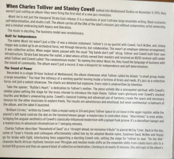 Music Inc - Tolliver, Charles / Cowell, Stanley