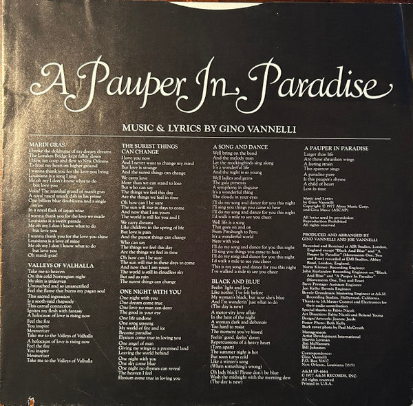 A Pauper In Paradise - Vannelli, Gino