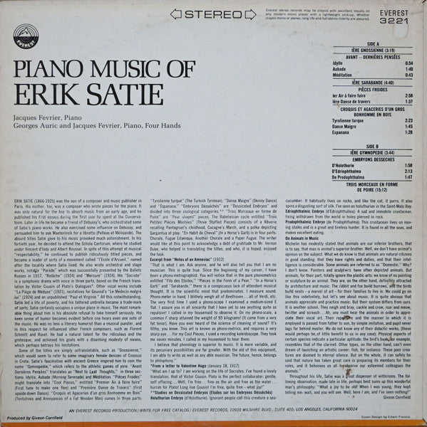 Piano Music Of Erik Satie - Satie, Eric