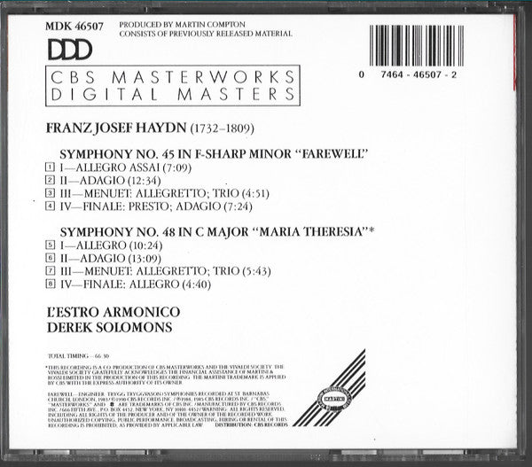 Symphonies No 45 & 48 - Haydn / L'Estro Armonico / Solomons