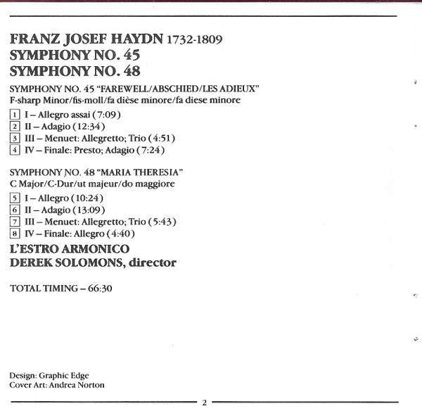 Symphonies No 45 & 48 - Haydn / L'Estro Armonico / Solomons