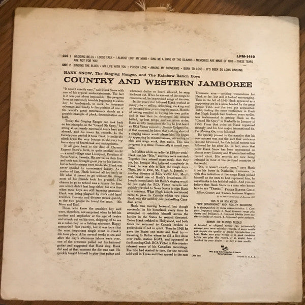 Country & Western Jamboree - Snow, Hank & The Rainbow Ranch Boys
