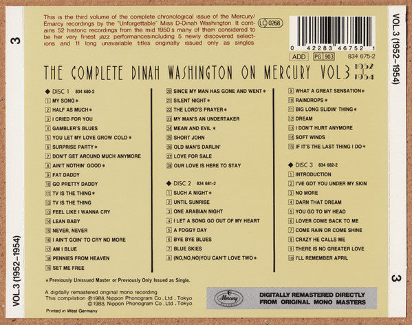 The Complete Dinah Washington On Mercury Vol.3 195 - Washington, Dinah