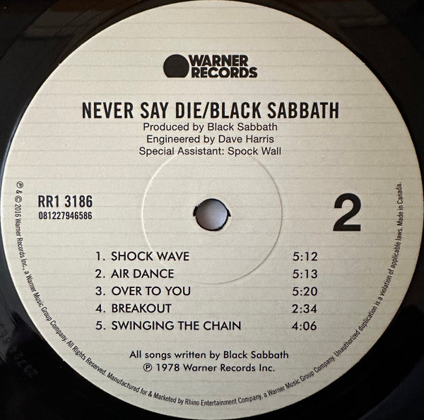 Never Say Die! [180 Gram Limited Edition Vinyl] - Black Sabbath