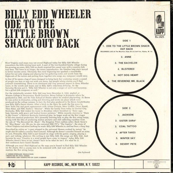 Memories Of America / Ode To The Little Brown Shac - Wheeler, Billy Edd
