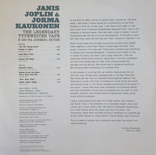 The Legendary Typewriter Tape: 6/25/64 Jorma’s Hou - Joplin, Janis & Jorma Kaukonen