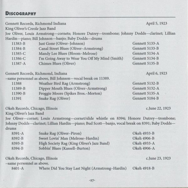 Off The Record: The Complete 1923 Jazz Band Record - Oliver, King