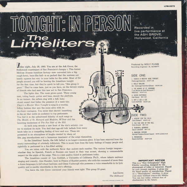 Tonight: In Person - Limeliters, The