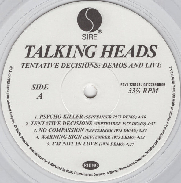 Tentative Decisions: 1974-1976 - Talking Heads