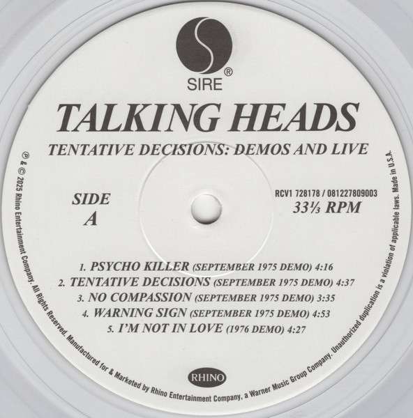 Tentative Decisions: Demos & Live - Talking Heads